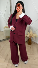 Linen Style Blazer Set met Contrast Mouwen