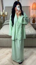Linnenlook V Neck Top + Skirt Set Two Button Detail