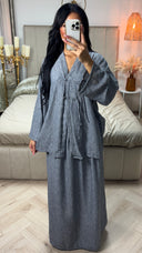 Linnenlook V Neck Top + Skirt Set Two Button Detail