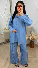 Luchtige Tweedelige Set met Oversized Blouse en Wijde Broek 018