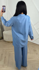 Luchtige Tweedelige Set met Oversized Blouse en Wijde Broek 018