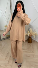Luchtige Tweedelige Set met Oversized Blouse en Wijde Broek 1280