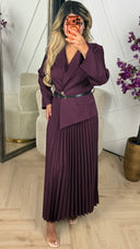 Luxe Blazer Plissé Maxi Jurk met Ceintuur