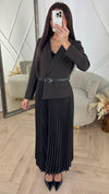 Luxe Blazer Plissé Maxi Jurk met Ceintuur