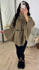 Luxe Fluffy Wool Touch Poncho met Ceintuur