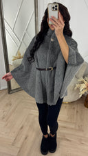 Luxe Fluffy Wool Touch Poncho met Ceintuur