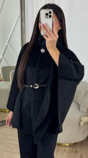 Luxe Fluffy Wool Touch Poncho met Ceintuur