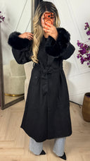 Luxe Kashmier Mantel met Afneembare Bontmanchetten