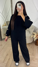 Luxe Knit Top met Gouden Knopen op de Mouwen