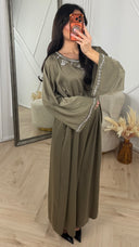 Luxe Maxi Jurk met Kristalborduursel en Wijde Mouwen