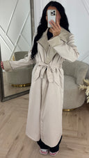 Luxe Trenchcoat met Leren Revers & Ceintuur
