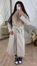 Luxe Wool Touch Coat met Faux Fur Kraag