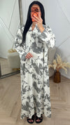 Marmer Print Maxi Jurk met Knoopdetail 005-H