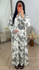 Marmer Print Maxi Jurk met Knoopdetail 005-H