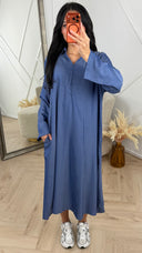 Maxi Blousejurk met Sierknopen en Kraag – MT019