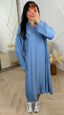 Maxi Blousejurk met Sierknopen en Kraag – MT019