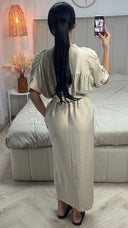 Maxi Jurk met Ceintuur en Ruffle Mouwen – Viscoseblend