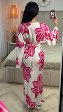 Maxi Jurk met Grote Bloemenprint en Strikceintuur – Viscoseblend