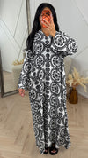 Maxi Jurk met Ornament Print en Kraag 005-E