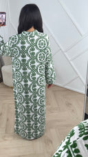 Maxi Jurk met Ornament Print en Kraag 005-E