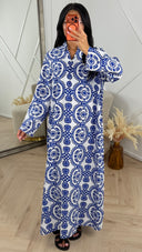 Maxi Jurk met Ornament Print en Kraag 005-E