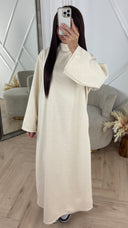 Minimal Fleece Maxi Jurk met Wijde Mouwen