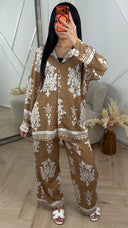 Ornament Print Tweedelige Set met Wijde Broek 1250