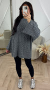 Oversized Cable Knit Trui met Wijdvallende Mouwen