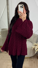 Oversized Cable Knit Trui met Wijdvallende Mouwen