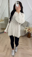 Oversized Cable Knit Trui met Wijdvallende Mouwen