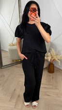 Oversized Crinkle Set met Pofmouwen en Wide Leg Broek