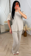 Oversized Crinkle Set met Pofmouwen en Wide Leg Broek