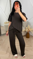 Oversized Crinkle Set met Pofmouwen en Wide Leg Broek