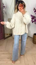 Oversized Gebreid Vest met Rits en Opstaande Kraag