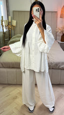 Oversized Katoenen Set met Pofmouwen & Rechte Broek