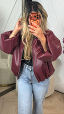 Oversized Leather Look Bomberjack met Rits