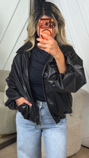 Oversized Leather Look Bomberjack met Rits