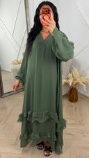 Oversized Maxi Jurk met Ruffles en Ballonmouwen