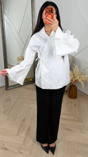 Overslag Blouse met Plooimouwen en Strikdetail