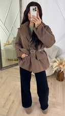 Padded Belted Jacket met Opstaande Kraag