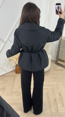 Padded Belted Jacket met Opstaande Kraag