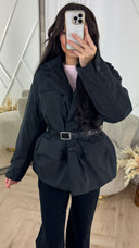 Padded Belted Jacket met Opstaande Kraag