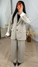 Pinstripe Blazer Set met Contrastmanchetten