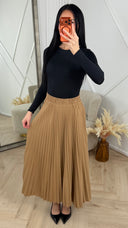 Plissé Maxi Rok met Elastische Tailleband Y1011