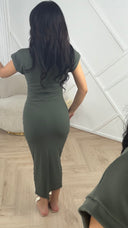 Rib Maxi Jurk met Taille Detail