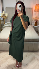 Round Neck Wrap Tie Belt Cheesecloth Dress
