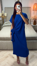 Round Neck Wrap Tie Belt Cheesecloth Dress