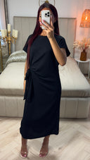 Round Neck Wrap Tie Belt Cheesecloth Dress