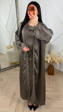 Satijnen 2-Delige Abaya Set met Kantafwerking