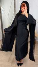 Satijnen Abaya Jurk met Kantdetail en Cape Overslag